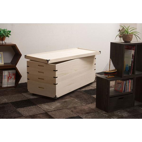 桐衣装ケース 桐衣装箱 4段 キャスター付 幅91cm 高さ46cm 桐製収納