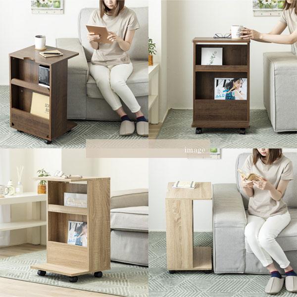 両面収納付きサイドテーブル 幅40cm キャスター付 コード穴付 LT