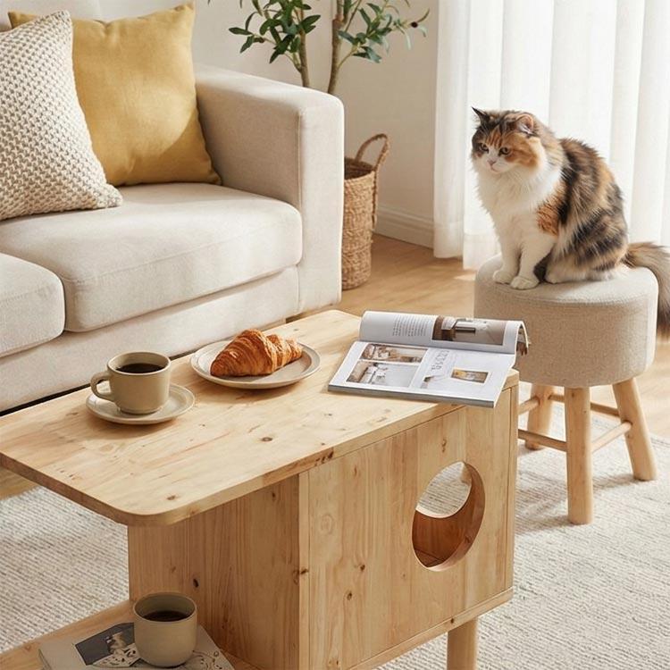 マルチサイドテーブル キャットハウス 天然木 ラバーウッド 北欧 ミニ