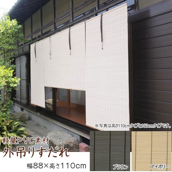 すだれ 屋外 外吊りすだれ 軽量 PVC 人工素材 幅88×高さ110cm 巻き上げ 防腐 防炎 耐熱
