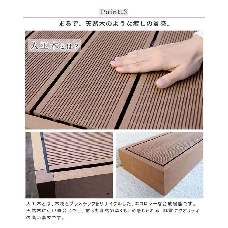 人工木ウッドデッキ エコフィール 90cm×90cm 3台 ステップ・フェンスセット PWDE-3P-SFSET ECOFEELの画像