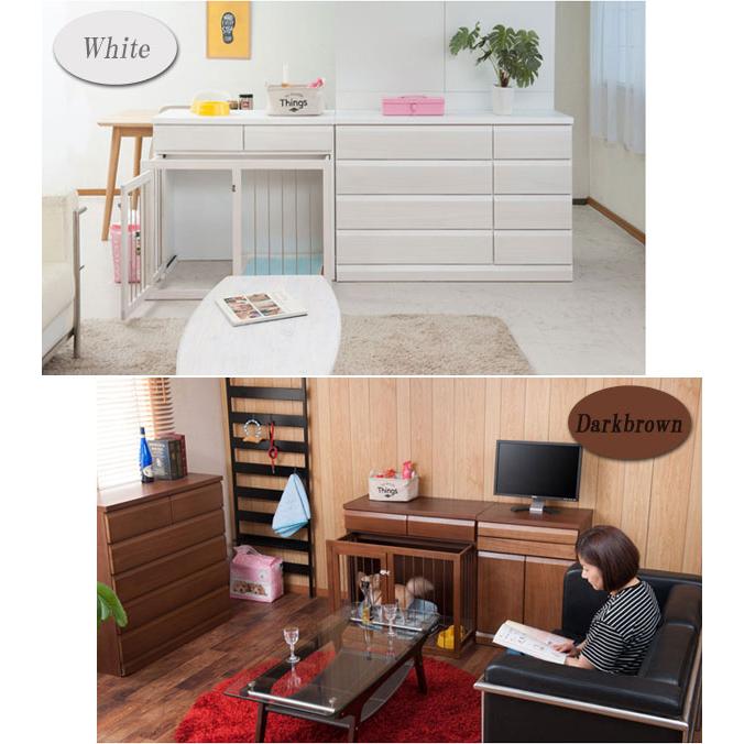 ペットケージ 幅90cm 天然木桐 スライド式 日本製 家具一体型