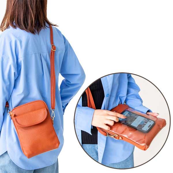 牛革スマホが操作できるショルダーバッグ 豊岡工房 日本製 開閉