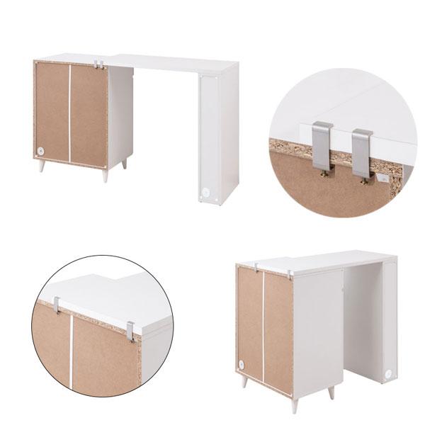 収納ラック付L字型天板 幅90cm L字拡張収納ラック ホワイト基調