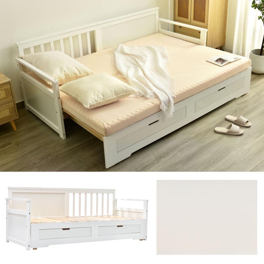 ソファベッド ディベッド 伸長式ベッド 木製 引き出し付き 収納付き