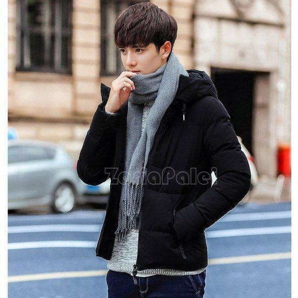 中綿ジャケット ブラック×グレー XXL｜フード付き｜冬用 防寒アウター 中綿ジャケット Thermore 撥水 無地 フルジップ アウター ブルゾン