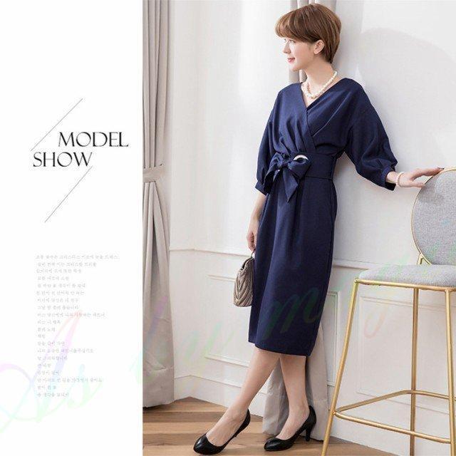 結婚式 ワンピース パーティー ドレス 膝丈 入学式 卒業 袖あり