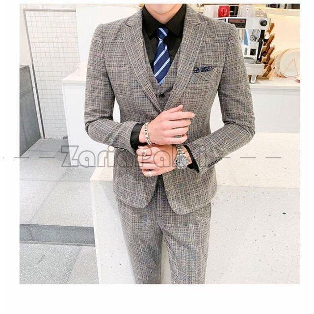 【未使用級✨️】大きいサイズ　3L　スリーピーススーツ　チェック柄 送料無料チェック柄 スーツ メンズ 3点セット メンズスーツ