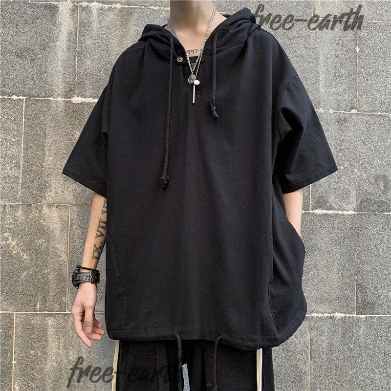 プルオーバー パーカー メンズ 半袖 夏用 涼しい フード付き Tシャツ