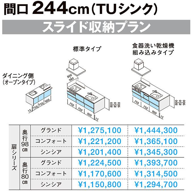 ★クリナップ・システムキッチン間口2440mmフラット対面65％OFF★『ラクエラ』・新価格