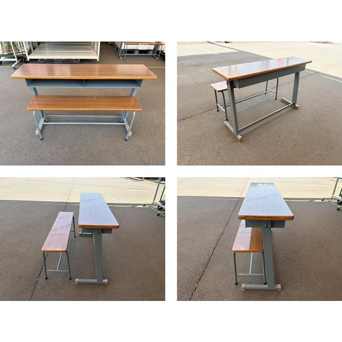 中古）（一部地域送料無料）教育施設用 2人用デスク・椅子2点セット