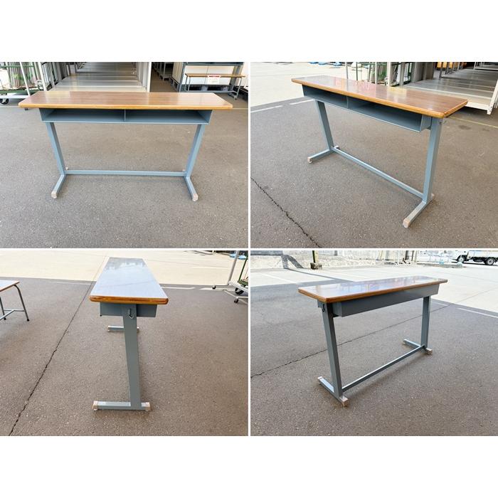 中古）（一部地域送料無料）教育施設用 2人用デスク・椅子2点セット