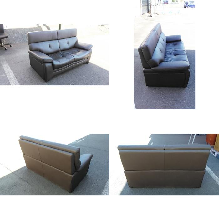 中古)(一部地域送料無料)2人掛けソファ 本革張り ダーク 中古)(一部地域送料無料)2人掛けソファ 本革張り ダーク