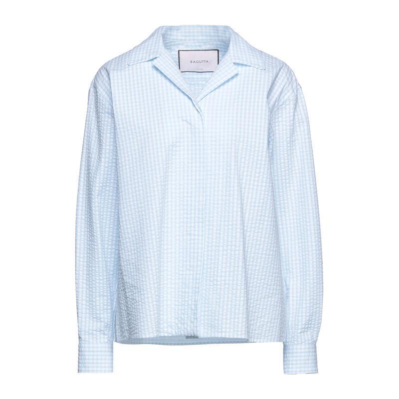 21春の新作 トップス レディースファッション チェック柄シャツ Bagutta バグッタ スカイブルー 長袖 シャツ ブラウス 長袖 サイズ S Populationmalawi Org