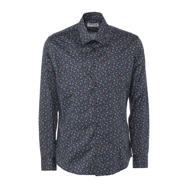 人気ブランド シャツ カジュアルシャツ トップス メンズファッション 柄入りシャツ Homme Alessandrini Daniele アレッサンドリーニ ダニエル ダークブルー 長袖 長袖 サイズ M Gordoscoxinha Com Br