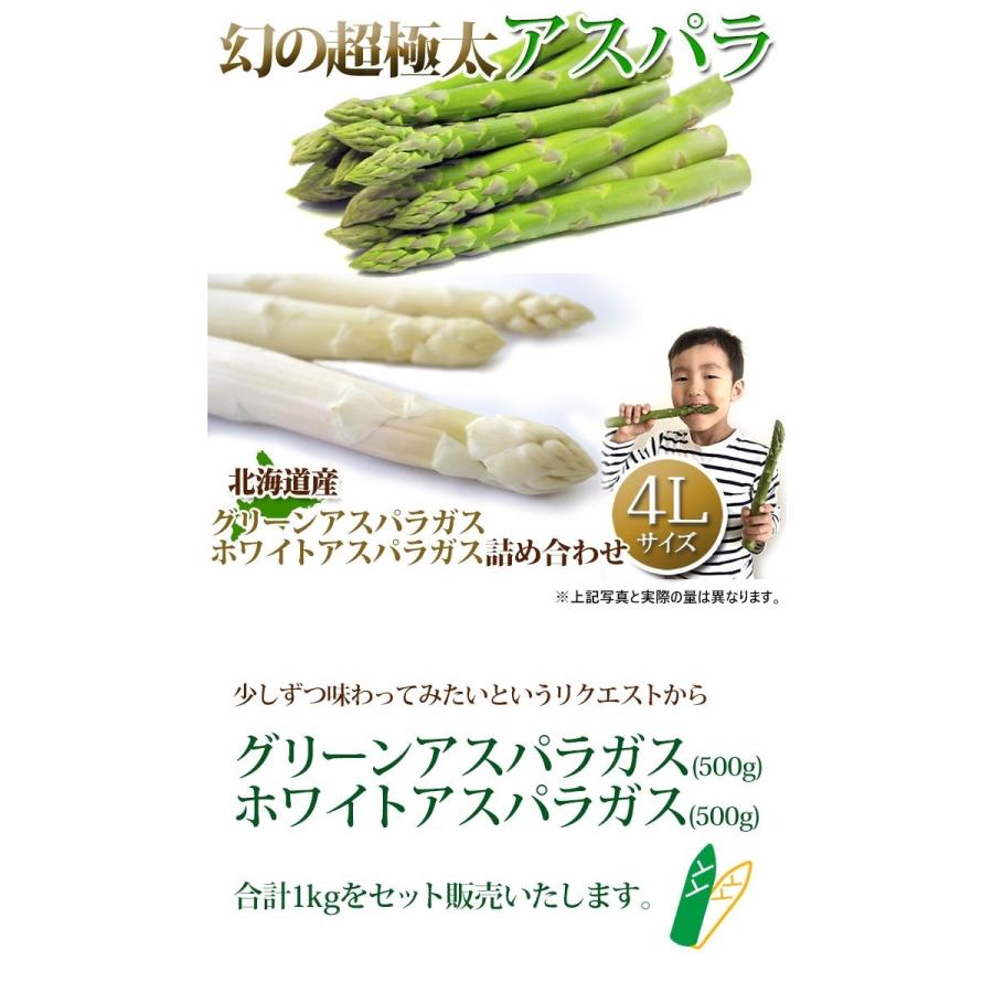 ゆーま  超極太 北海道産ホワイト＆グリーンアスパラガス各2kg3L・4L 予約販売】幻の超極太4L アスパラガス 2色（グリーンアスパラ ホワイト