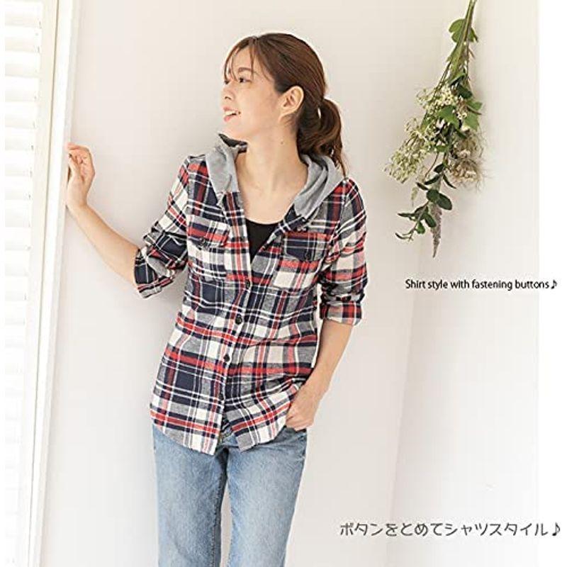 シント エム Shintoｍ カラフル チェック柄 シャツ スタイル アップ 長袖 ボタン パーカー レディース L グリーン お買い得モデル