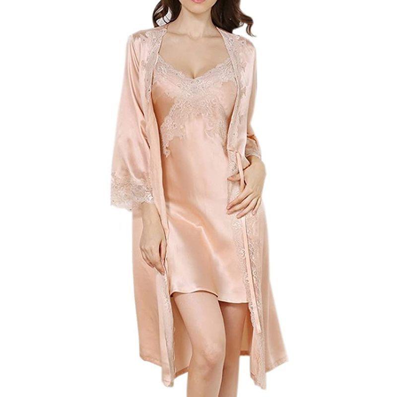 中古美品】 (MAYUDAMAシルク)シルク スリップ ガウン 絹100％ 刺繍