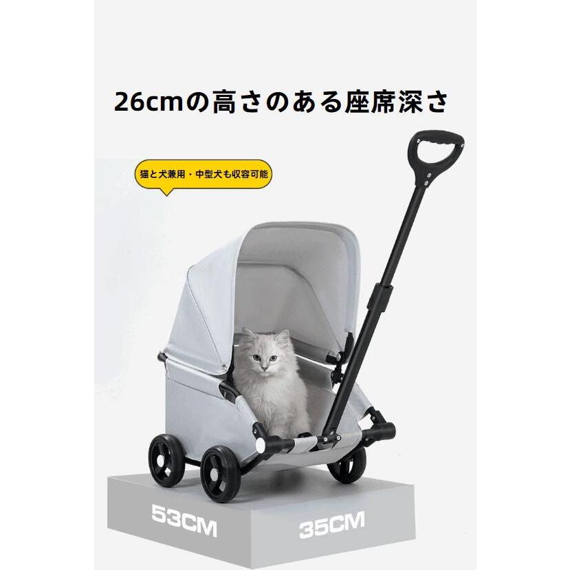 ペットカート グレー 折りたたみ式 小型犬用ペットカート 折りたたみ式 軽量コンパクト ラバーキャスター