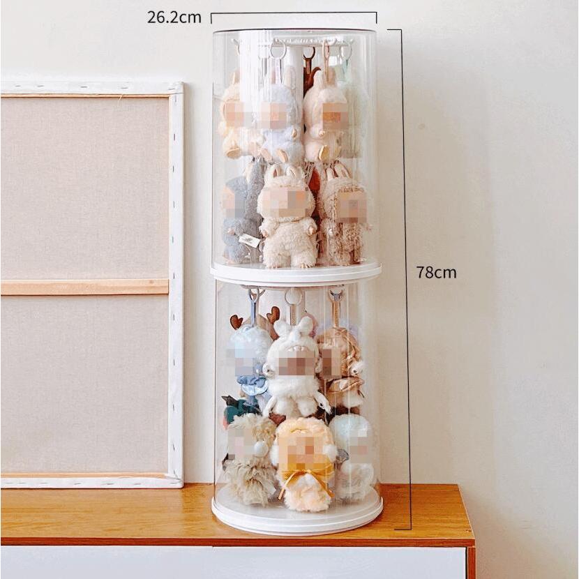 収納展示棚 防塵回転フィギュア収納ケース 透明ディスプレイボックス .\ ラブブ専用360°回転式アクリル展示ケース 防塵フィギュア収納ボックス