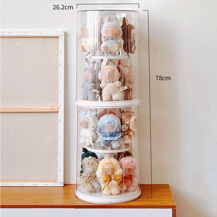 収納展示棚 防塵回転フィギュア収納ケース 透明ディスプレイボックス .\ ラブブ専用360°回転式アクリル展示ケース 防塵フィギュア収納ボックス