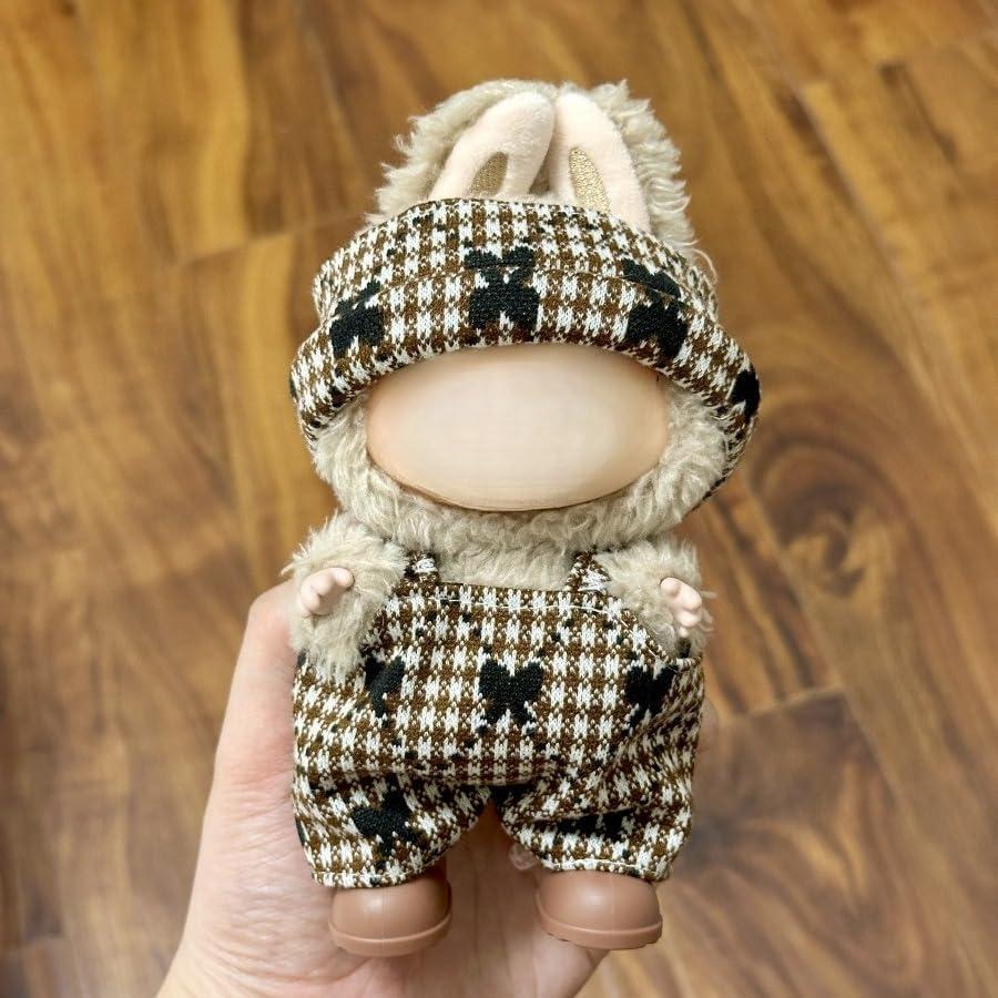 ラブブ用17cmぬいぐるみ服 オーバーオール ボウチェック柄 着せ替え