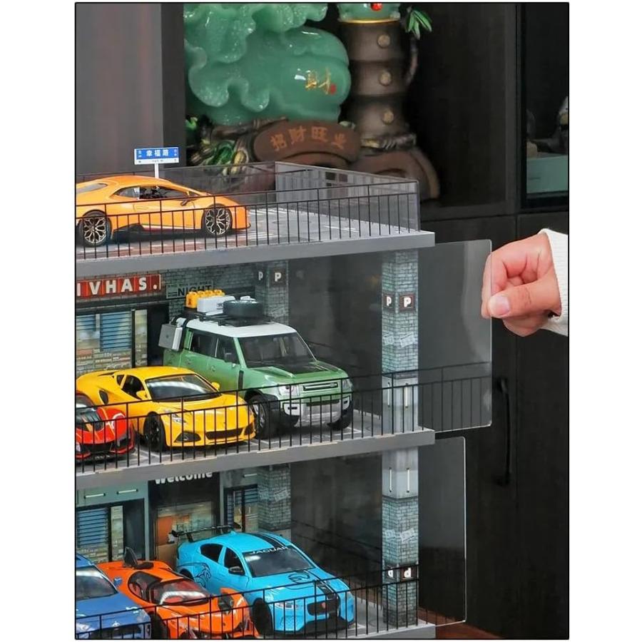 ダブルフロア 照明付き カーモデル展示ジオラマ ミニカー コレクションケース Amazon.co.jp: 1/64 ジオラマ カーガレージモデル LED照明 ダイ