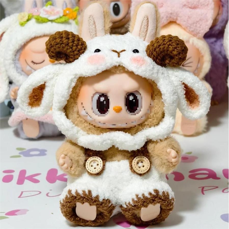 Labubu服 手作りデニムオーバーオール＆帽子セット 17cmぬいぐるみ用