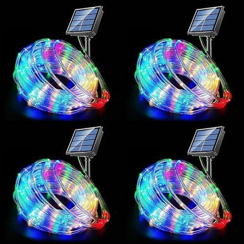 ソーラーイルミネーション チューブライト 20m 200LED 屋外防水 耐久性 ゴールド 8パターン点灯 クリスマス ハロ_18