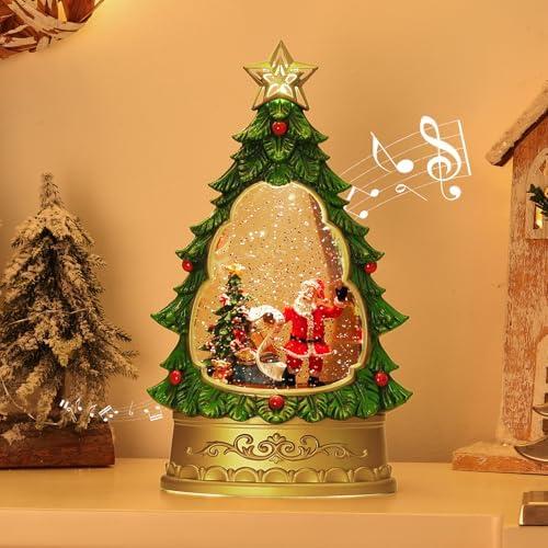 クリスマスツリー スノードーム LEDライト付き 8曲自動ループ サンタ