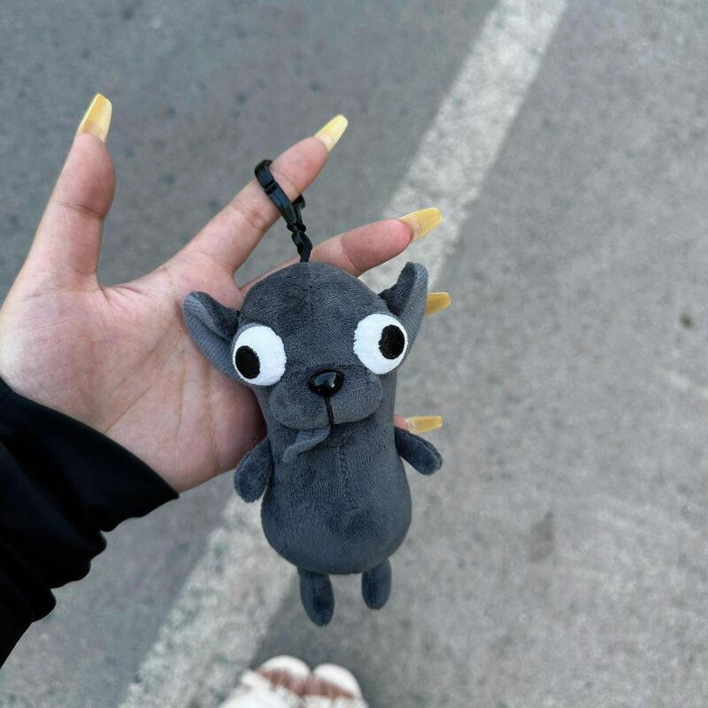 チワワぬいぐるみ ソフトグレー ホワイト 座り姿 キーホルダー付き