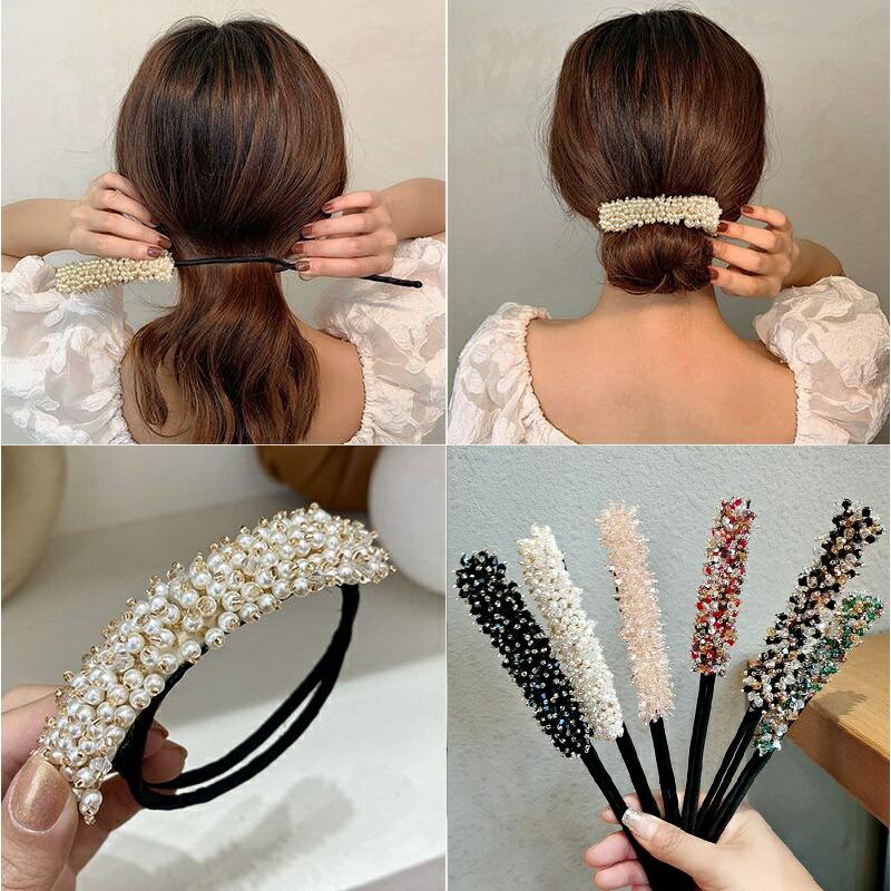 ヘアアクセサリー 1本お団子ヘアメーカー お団子ヘアアレンジ パール 可愛い　韓国風ヘアバンド　 　ヘアクリップ　ヘアゴム　お団子メーカー ヘアアレンジ 簡単 | 