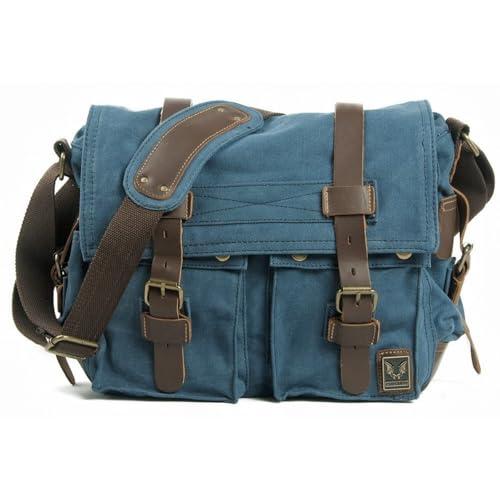 バイク用ビンテージキャンバスサイドバッグ 防錆加工 大容量 レザー調