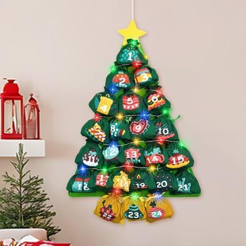クリスマスアドベントカレンダー 壁掛けツリー タペストリー 24個布袋