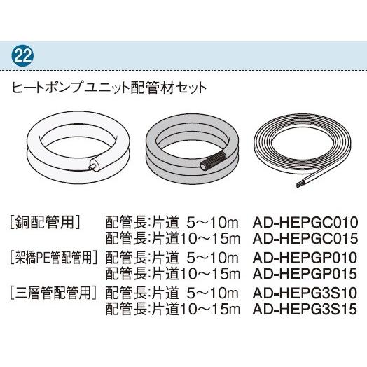 パナソニック　エコキュート　ヒートポンプユニット配管材セット　AD　HEPG3S15　三層管配管用