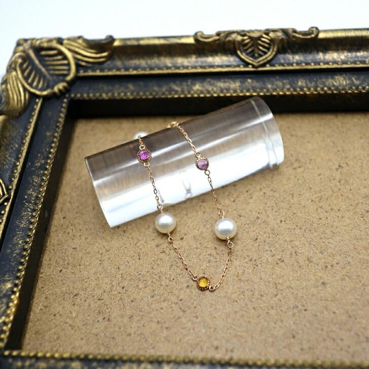 送料込み 10金ピンクゴールドブレスレット パールブレスレット 10金ブレス ブレスレット 天然石 誕生日 K10 おしゃれ かわいい レディース 品質保証の画像