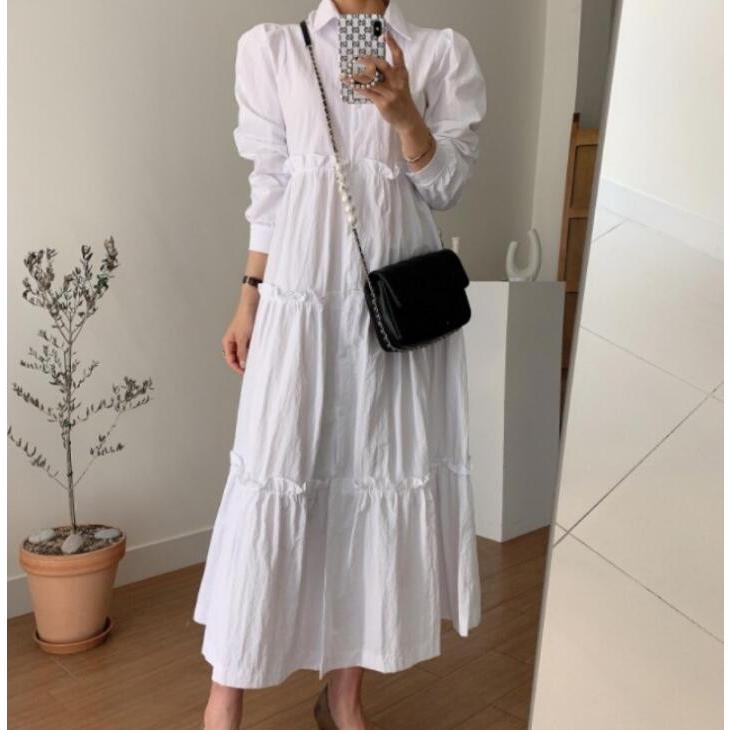 春の新作 ティアードワンピース 白 黒 レディース ギャザー バルーン袖 ロングワンピース カジュアル ワンピース 通勤 白ワンピ シャツワンピース ロング 長袖 Hz11 Lyqcmar521 エニタイム 通販 Yahoo ショッピング