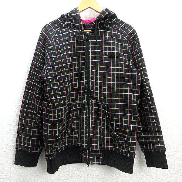 WW□コロンビア/COLUMBIAチェック ジップアップパーカ□黒【メンズL