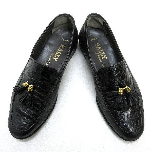 【6E】バリー/BALLY 型押しレザー タッセルローファーシューズ/黒MENS