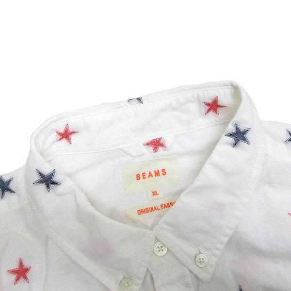 y□ビームス/BEAMS 星柄ボタンダウン長袖シャツ□白【メンズXL】MENS 