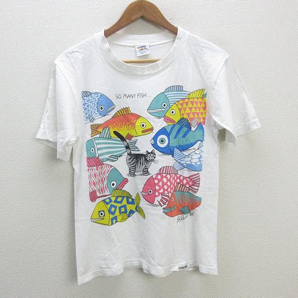 s USA製 クレイジーシャツ/crazy shirts Hawaii 魚プリント 半袖Tシャツ【S】白/MENS/38【中古】 2210