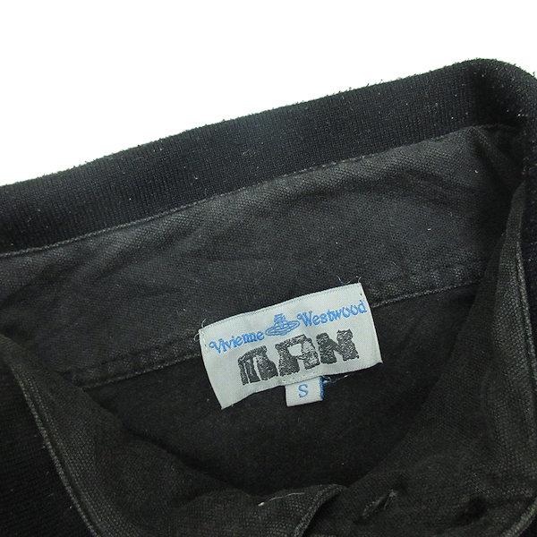 ヴィヴィアン ウエストウッド　丸襟　オーブ　異素材　ポロシャツ　黒　刺繍 ヴィヴィアンウエストウッド ポロシャツ オーブ 刺繍 ブラック M
