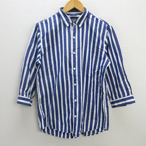 umbro 青と白ストライプ シャツ… 最終値引き！！！ z□ビームス/BEAMS 七分袖ストライプシャツ【M】青白/men's/69【中古