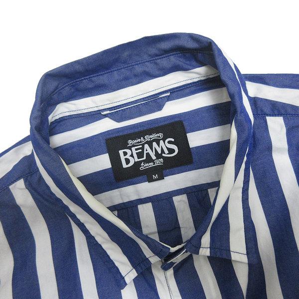 z□ビームス/BEAMS 七分袖ストライプシャツ【M】青白/men's/69 z□ビームス/BEAMS 七分袖ストライプシャツ【M】青白/men's/69