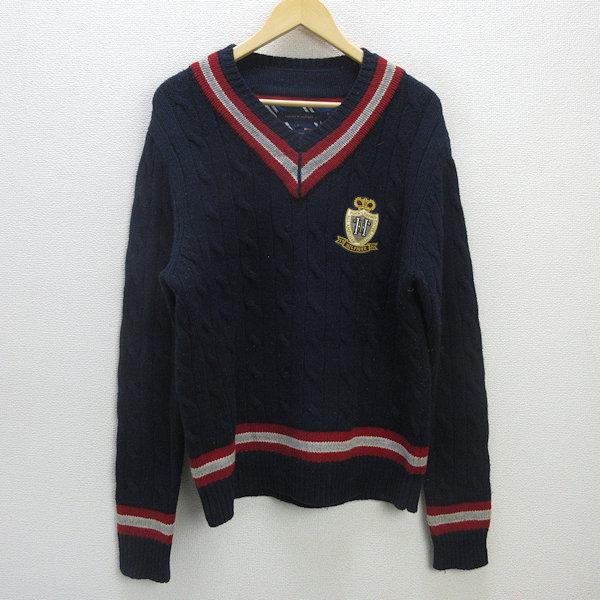 H□トミーヒルフィガー/TOMMY HILFIGER 胸ワッペン ケーブル編み V 
