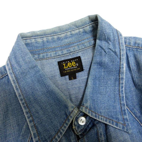 Q□リー/LEE A00109 長袖 ダメージ加工 デニムウエスタンシャツ