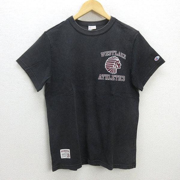 Q□チャンピオン/Champion 復刻 ランタグ 半袖 スウェットTシャツ□黒