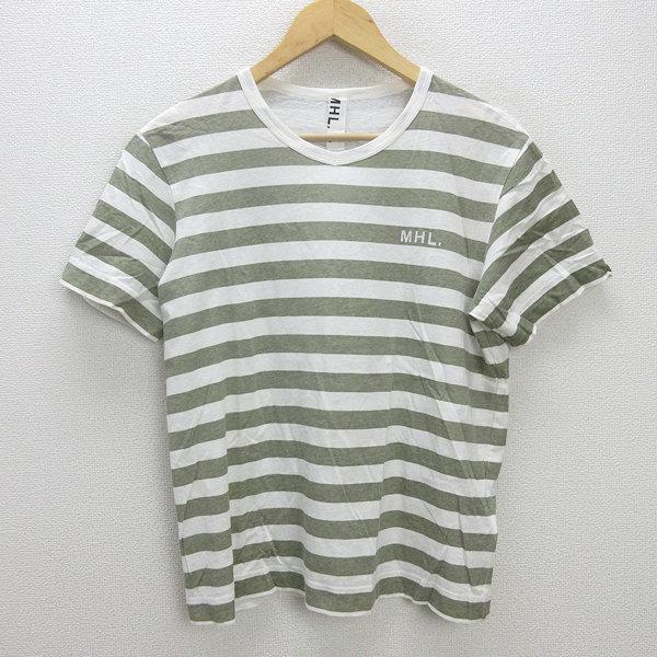G□マーガレットハウエル/MHL コットンTシャツ/ボーダー柄【M】カーキ