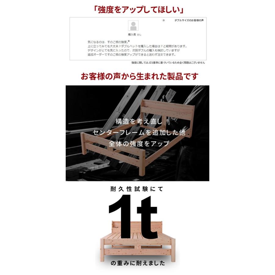 シングル：フレームのみ 島根産檜（ひのき）極太木脚 頑丈すのこベッド (ナチュラル) ベッドフレーム 木製 檜 ヒノキ 桧 天然木 すのこ スノコ コンセント付｜1bankanwebshop｜02