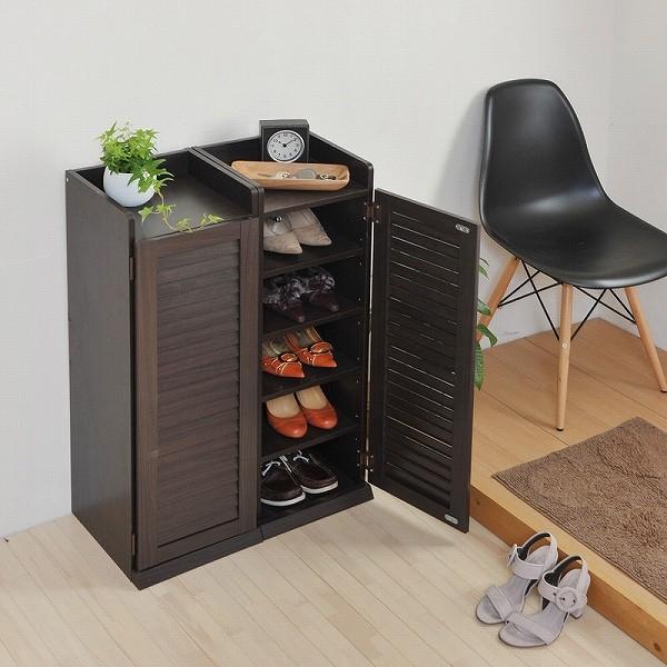 ルーバーシューズボックス 幅30 2個組 ダークブラウンルーバー式